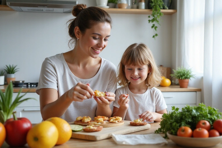 Matka a dítě připravují zdravé jídlo