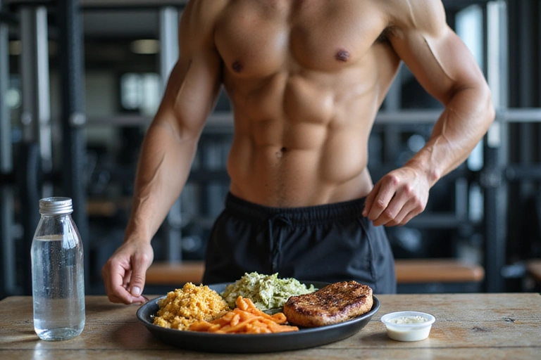 Sportovec se připravuje na trénink se zdravým jídlem