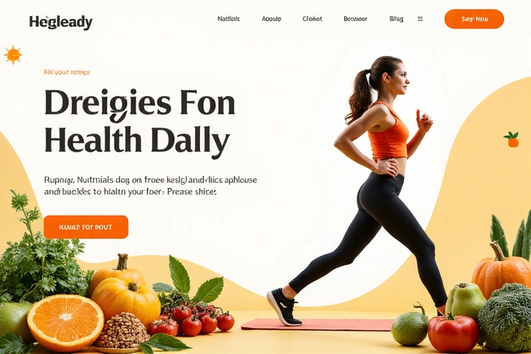 Ilustrace zdravého jídla a aktivního životního stylu s usměvavými lidmi.